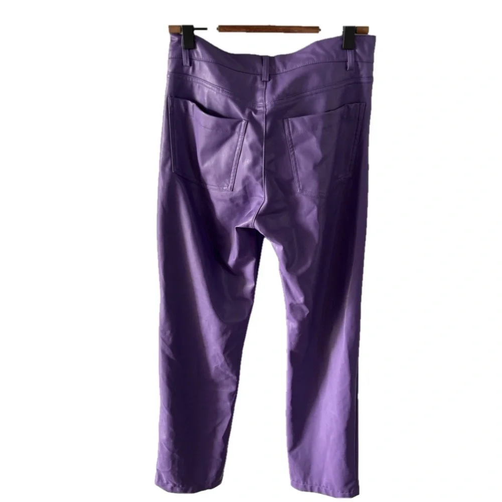 Blogger Fav! ZARA S Faux Leather Dark Mauve/Purple Pants Straight Leg Lined - Picture 6 of 16